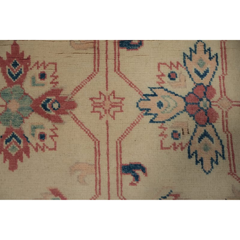 Hand Knotted Oriental 100% Wool Carpet Traditional Geometric Beige & Ivories Kazak Area Rug - 9' 10'' X 8' 2''