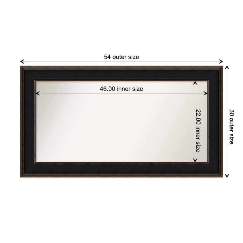 Mezzanine Espresso Framed Non-Beveled Custom Wall Mirror, Bathroom Vanity Mirror - Outer Size: 53.75 x 29.75