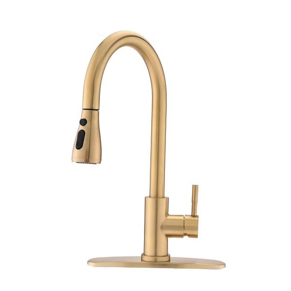 Brushed Gold Stainless Steel Kitchen Faucets with Pull Out Spray Head ...