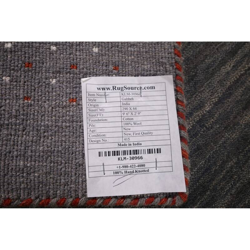 Dark Gray Striped Gabbeh Oriental Runner Rug Hand-Knotted Wool Carpet - 2'9"x 9'6"