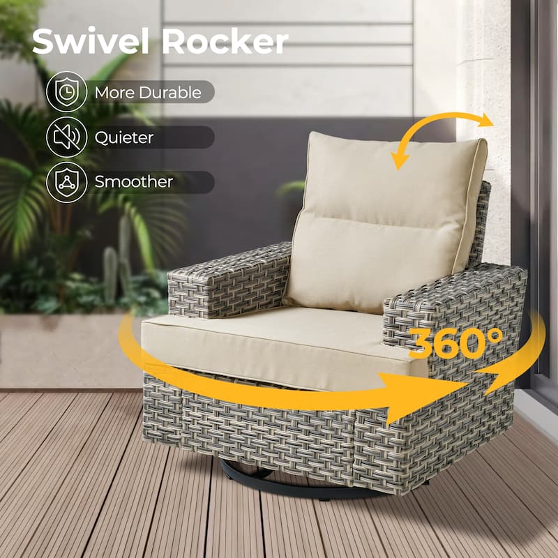 HOOOWOOO 13-piece Outdoor Sofa Patio Wicker Swivel Chair Set with 42" Fire Pit