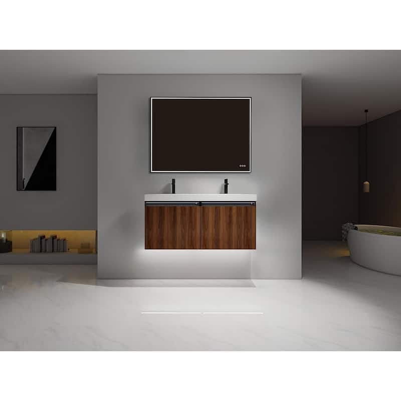 Blossom Lille Brown Walnut Floating Vanity with LED & Acrylic Sink