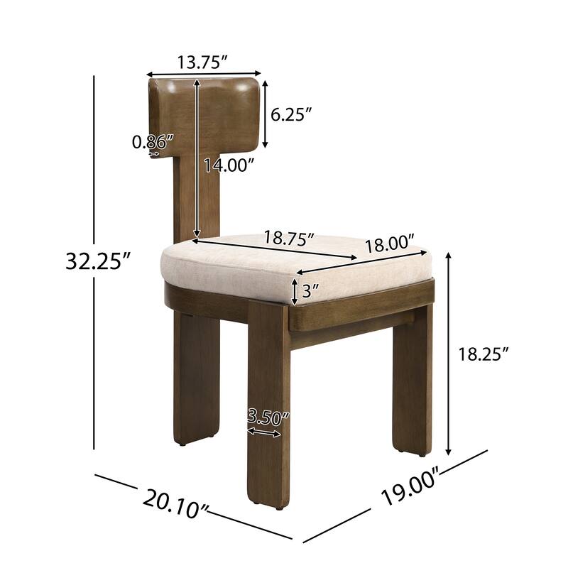 Fabric Dining Chairs Set of 2, T-Back Upholstered Dining Room Chairs with Rubber Wood Legs, Living Room Chairs
