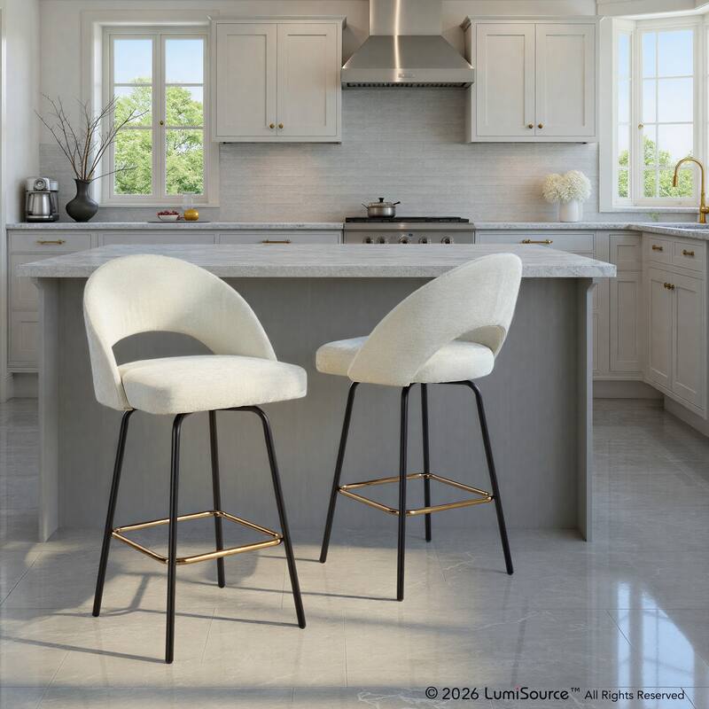 Porch & Den Vika Upholstered 26" Counter Stool with Metal Legs & Square Footrest (Set of 2)