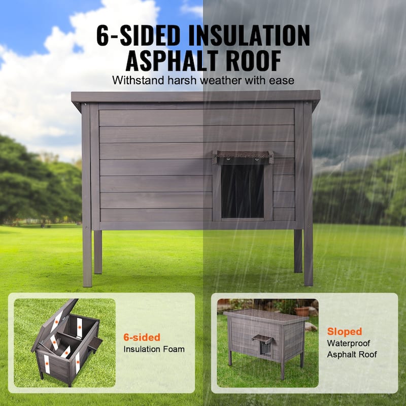 Outdoor Cat House Weatherproof, Feral Cat Shelter for Multiple Cats, Outdoor Wooden Cat Rabbit House
