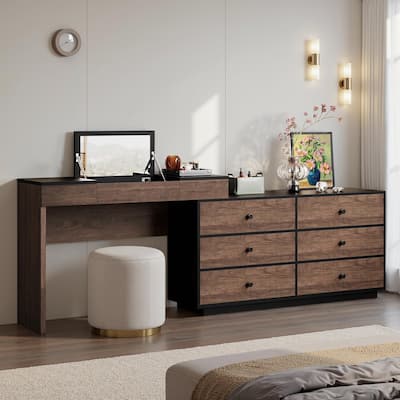 Modern & Contemporary Storage Expandable Dresser Desk Combo For Home Office With 6 Drawers