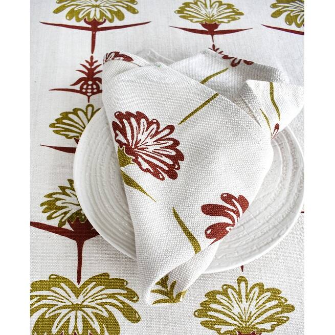 French Home Set of 4 Tropical Garden Napkins - Crimson & Chartreuse