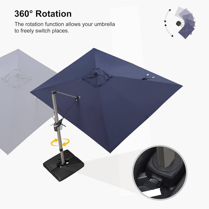 PURPLE LEAF Elegant Champagne-Gold Patio Cantilever Umbrella Adjustable Offset Umbrella With Base