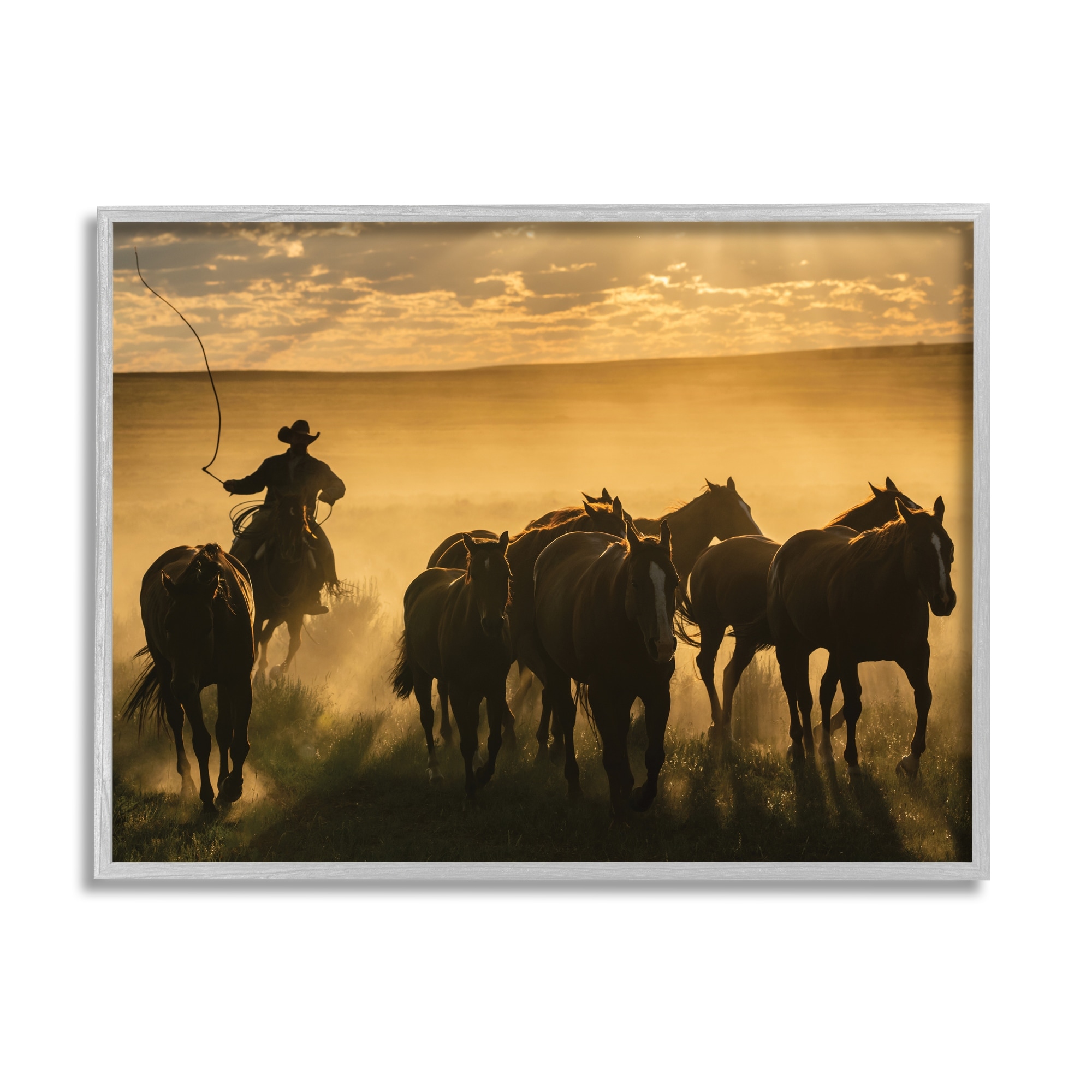 Stupell Cowboy & Horses at Sunset Framed Giclee Art Design by PBurchettePhoto