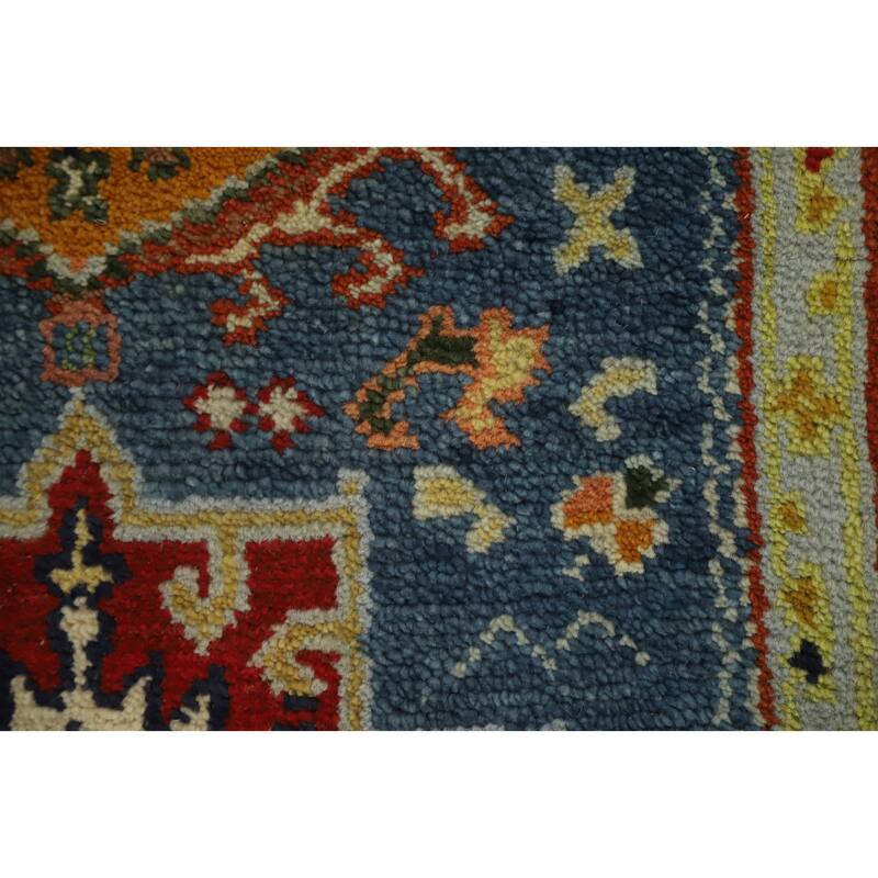 Hand Knotted Oriental 100% Wool Carpet Traditional Geometric Navy Blue & Blues Kazak Runner Rug - 8' 3'' X 2' 6''