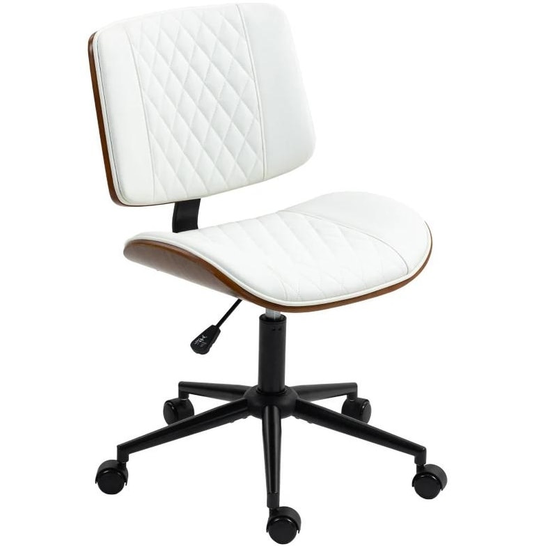 Home Office Chair No Arms with Wheels, PU Leather Desk Chair with Adjustable Height