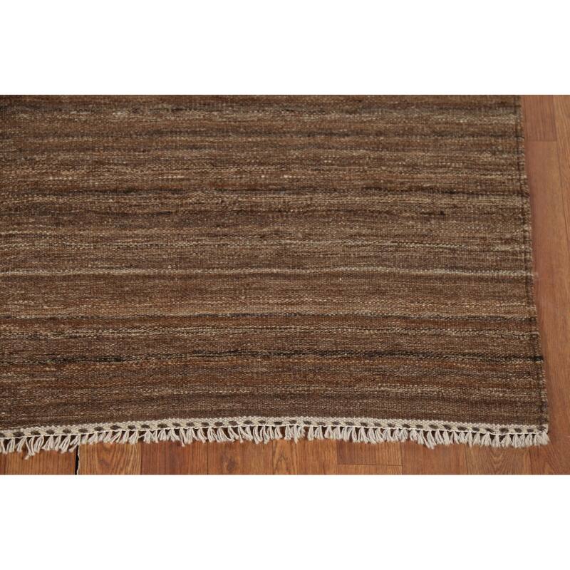 Brown Striped Kilim Persian Area Rug Handmade Wool Carpet - 4'10"x 6'7"