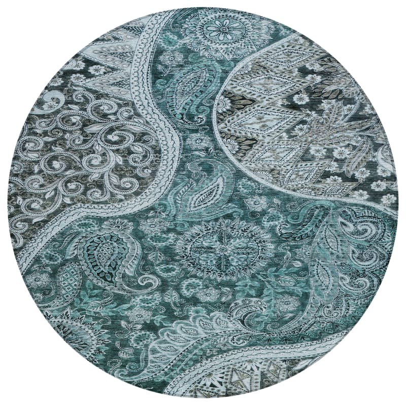Machine Washable Indoor/ Outdoor Modern Paisley Chantille Rug