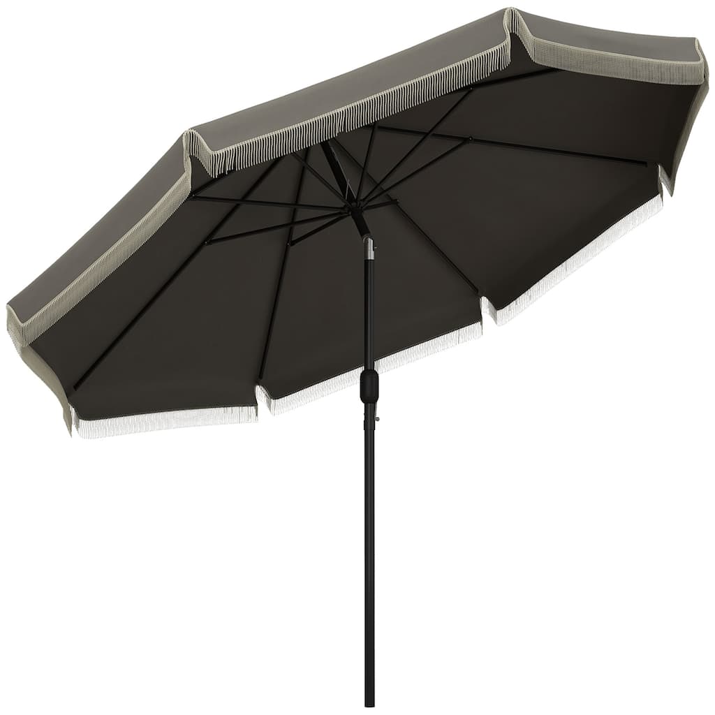 9ft Outdoor Patio Umbrella with Push Button Tilt, Crank & 8 Ribs, Dark Gray for Garden, Deck, Pool