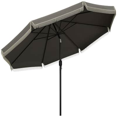 9ft Patio Umbrella with Push Button Tilt and Crank, Ruffled Outdoor Market Table Umbrella with Tassles and 8 Ribs
