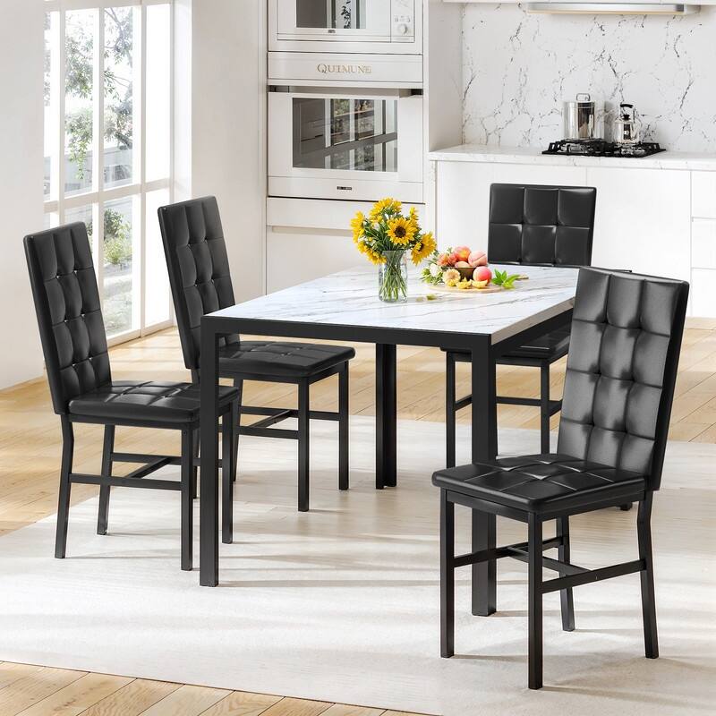 Grondin Faux Marble Kitchen Table And Chairs Set for 4, Modern Dining Room Table With 4 Armless Upholstered Dining Chairs