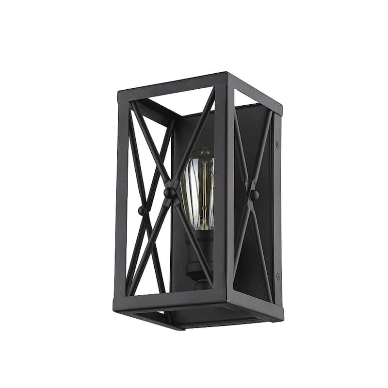 Steel Geometric Wall Sconce with Open Frame Dimmable, Hardwired - 4.5” x 5.5” x 10” (D x W x H) - Matte Black
