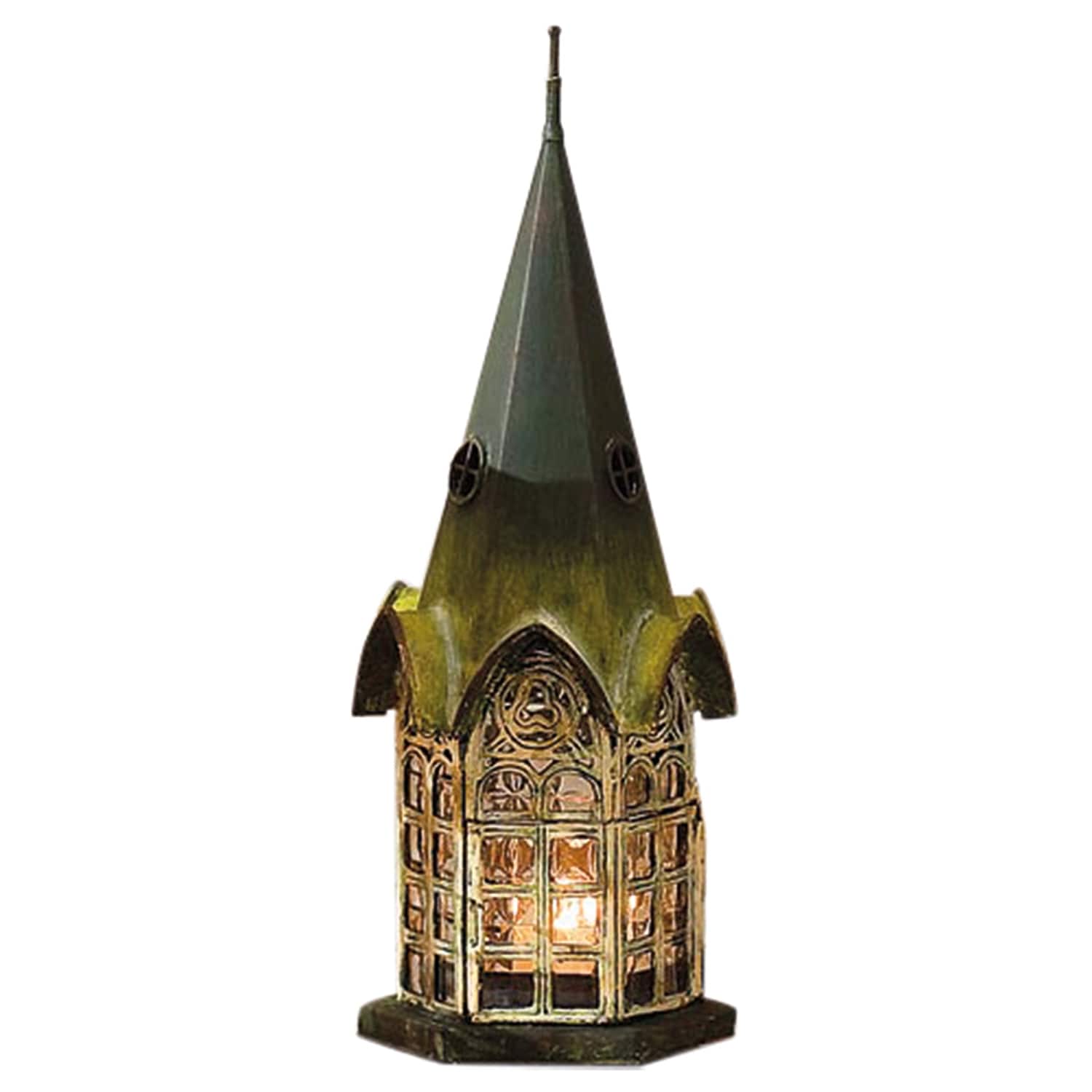 Shop House Architectural Candle Holder Lantern Green Patina