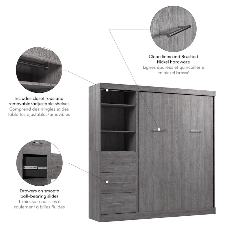 Nebula Full Murphy Bed and Closet Organizer with Drawers by Bestar