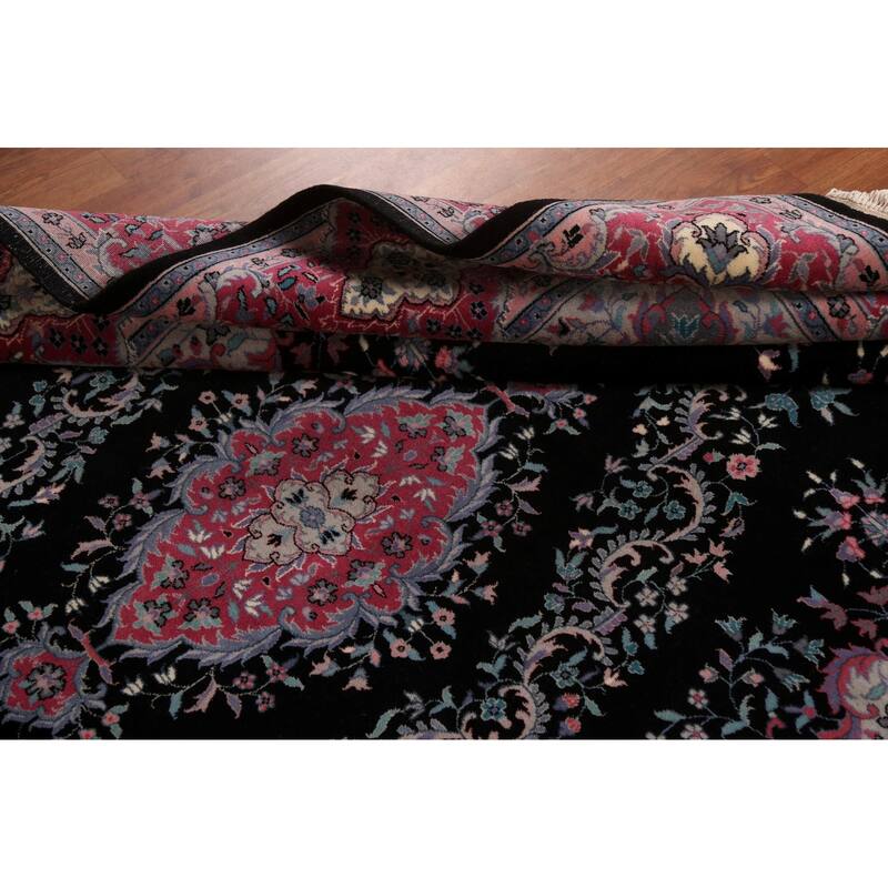 Black & Pink Tabriz Chinese Rug Hand-Knotted Wool Carpet - 6'0"x 9'0"