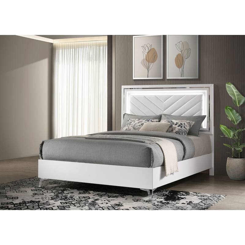 Cassia LED Panel Bed White High Gloss