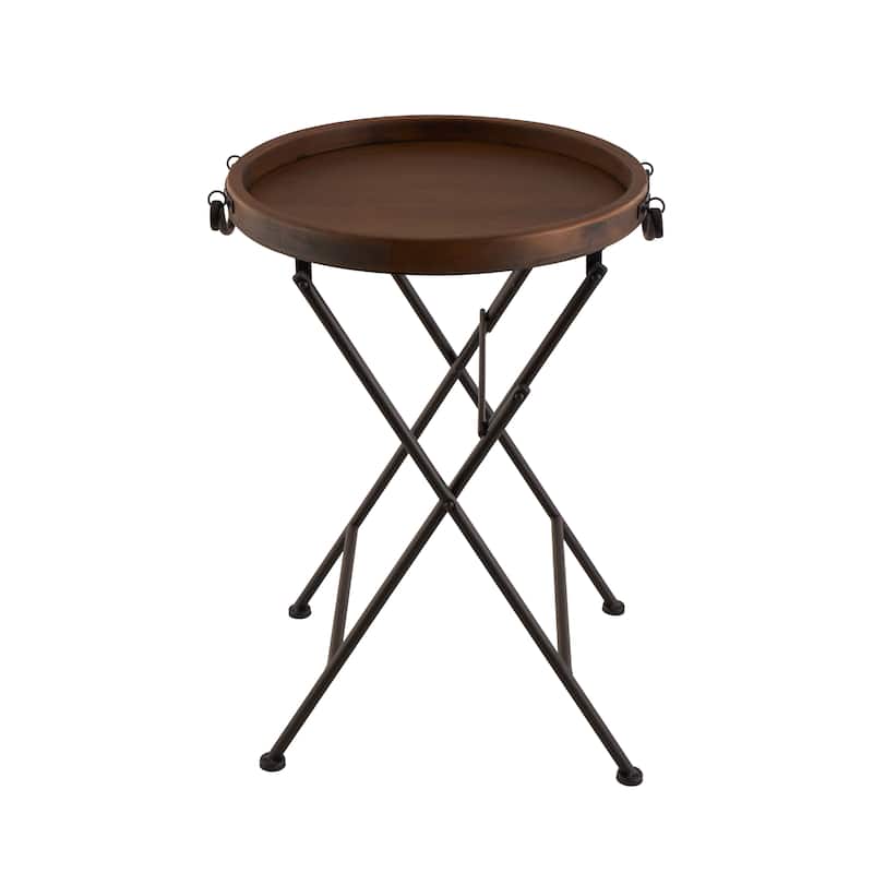 Metal Accent Table with Brown Wood Top - Black - Roche River Decor