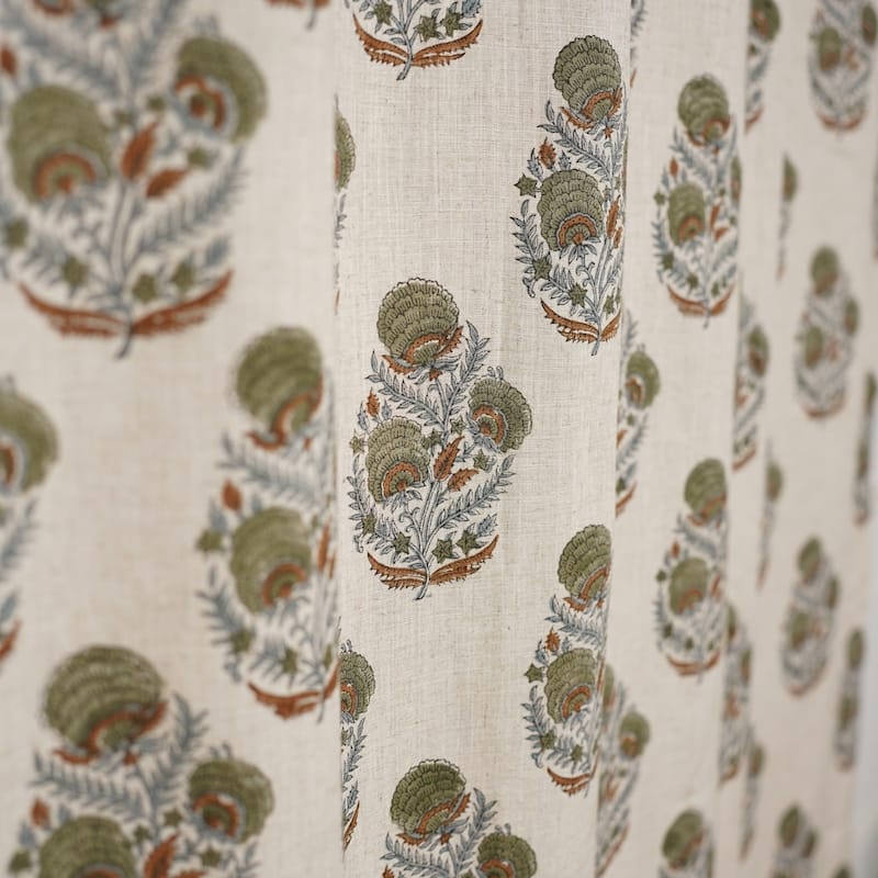 Fabdivine Handmade Floral Block Print Window or Door Room Décor Viscose Linen Curtain
