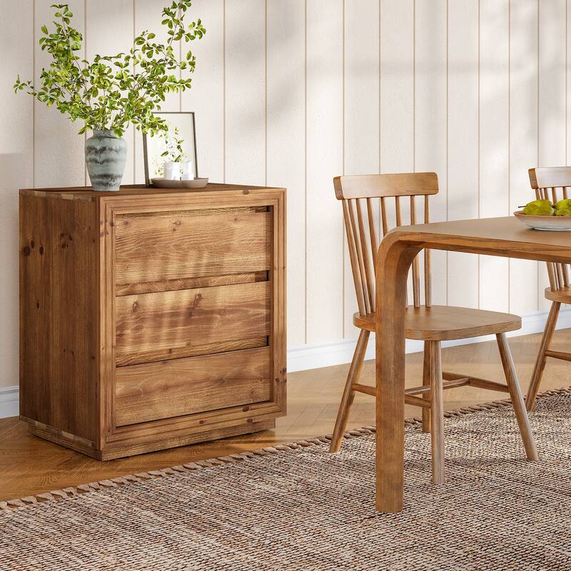 23.62" Solid Wood End Table with 3 Drawers | Rectangular Side Table for Living Room