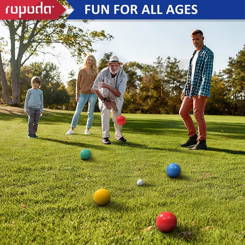 ROPODA 90mm Bocce Ball Set with 8 Balls, Pallino, Case and Measuring Rope