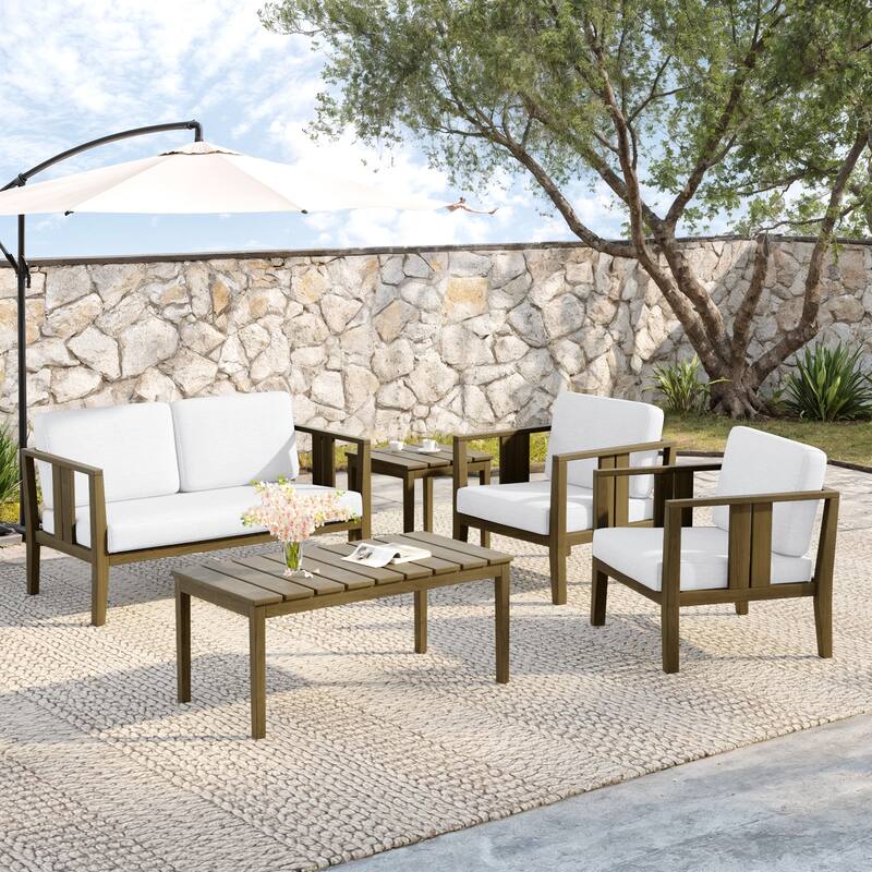 5-Piece Teak Wood Outdoor Conversation Set