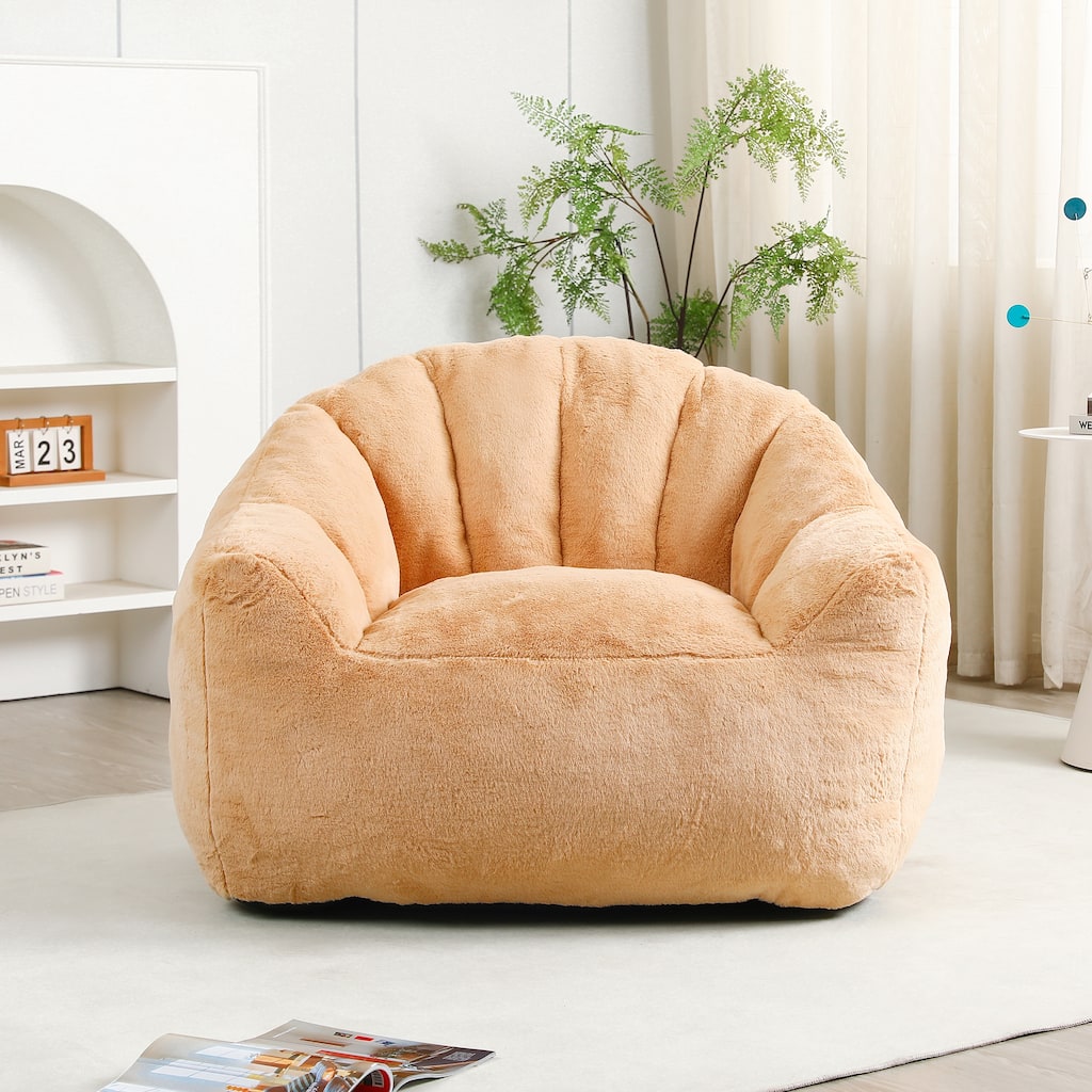 Faux Fur Shell-Shaped Bean Bag Chair, Oversized Adults Bean Bag Sofa, Bean Bag Lazy Chair with Armrests for Gaming, Reading