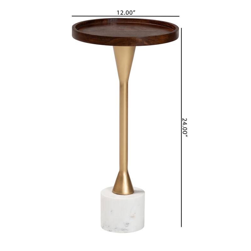 Janaki Drink Table with Marble Base - Compact Pedestal Accent Table with Tray Top for Living Room or Sofa Side