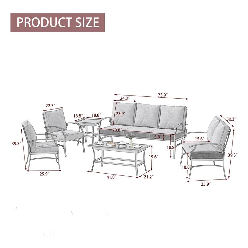 6-Piece Patio Sofa/ Loveseat/ Swivel Chair Seating Group with Cushions