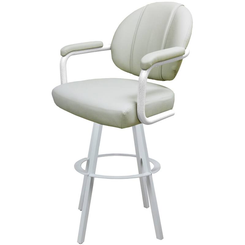 Swivel Metal Bar Stool M-70 on Warren Base - Ocean Beige Vinyl - White - Bar Height