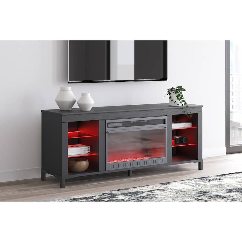 Signature Design by Ashley Cayberry Black 60" TV Stand for TVs up to 69" with Electric Fireplace