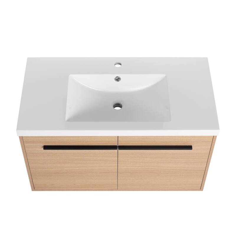 GDFStudio - Levistar Modern Wall-Mounted Bathroom Vanity Set with Scratch-Resistant Resin Sink & Soft Close Doors