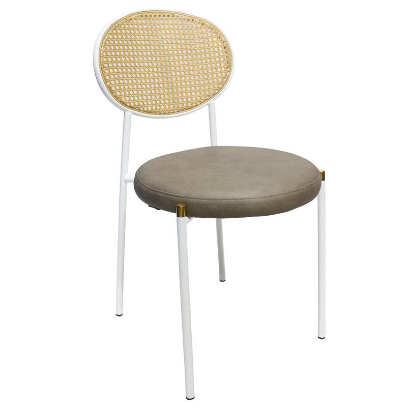 Leisuremod Euston Modern Dining Chair Upholstered Velvet or Leather Seat Wicker Back Accent Chair for Home Living Room & Kitchen - Taupe Leather