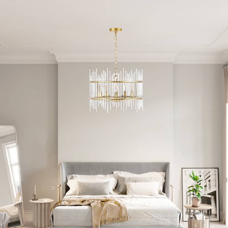 GetLedel 5-Light Shiny Drum Chandelier with Clear Glass Bars