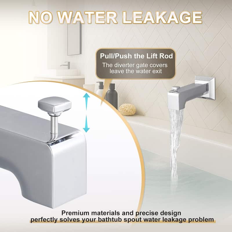 WOWOW Wall-Mounted Square Bathtub Spout with Diverter