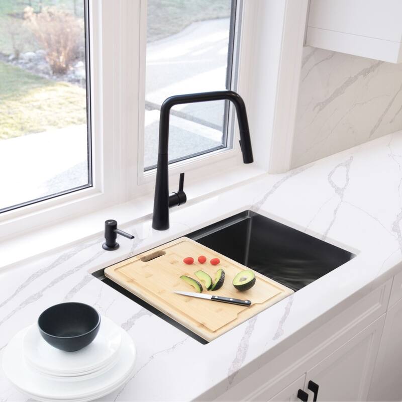 STYLISH 25 inches Workstation Single Bowl Undermount 16 Gauge Stainless Steel Kitchen Sink with Built in Accessories Handmade