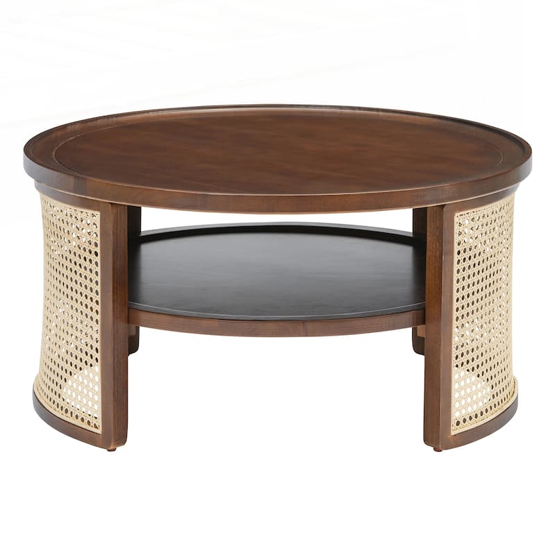 2-Tiered Round Walnut Wood Coffee Table