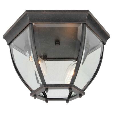 2 Light Outdoor Ceiling Lantern in Oil Rubbed Bronze and Clear Glass