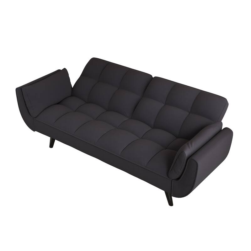 Small Space Multifunctional Sofa with Adjustable Backrest, Sponge Upholstered Sofa Bed w/ 2 Throw Pillows for Bedroom, Apartment