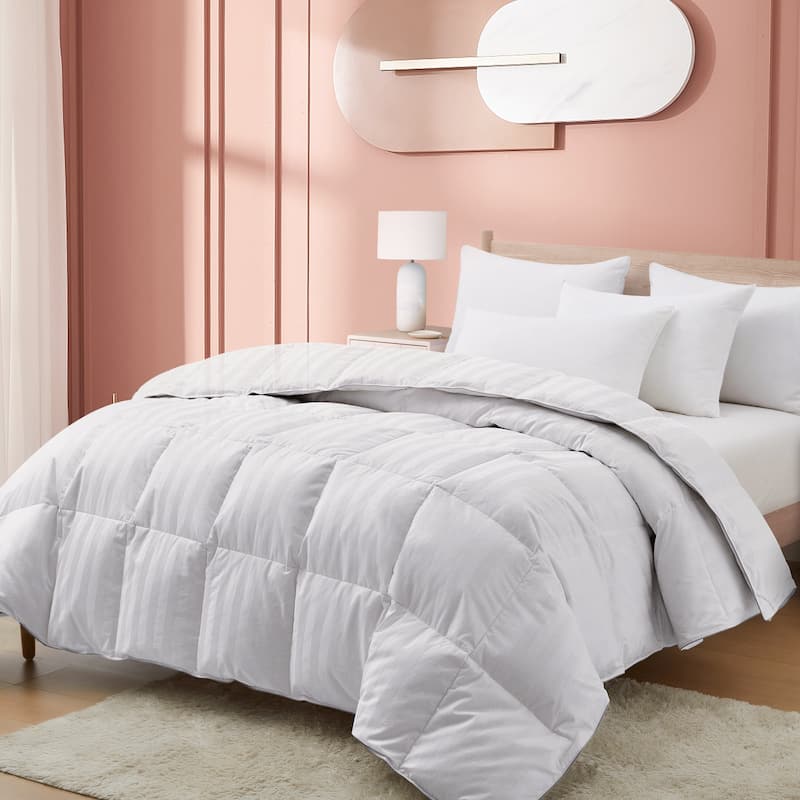 Hotel Luxury Year-round Down Duvet Comforter Solid & Stripe 500 TC Cotton Cover