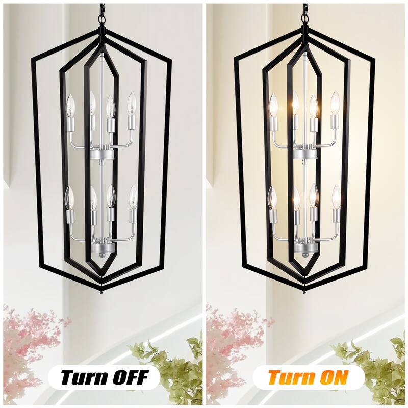 8-Light Farmhouse Kitchen Chandeliers, Matte Cage Light Fixture Adjustable Height Chandeliers for Dining Room Hallway