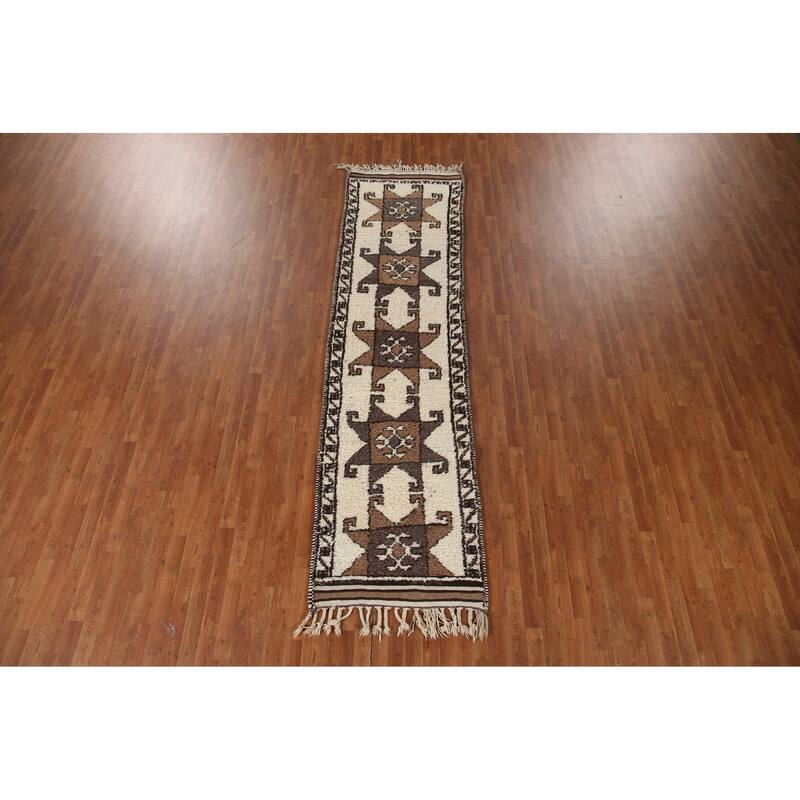 Vegetable Dye Plush Kurdish Turkish Runner Rug Handmade Wool Carpet - 3'1"x 11'3"