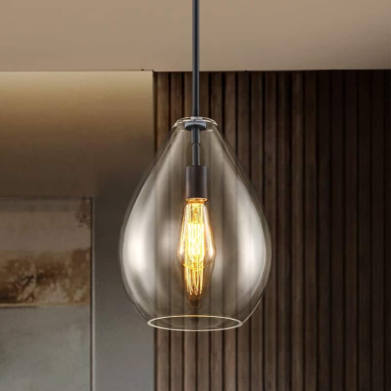 1-Light Modern Industrial Kitchen Island Pendant Light with Clear Olive-Shaped Glass Shade