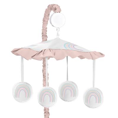 Sweet Jojo Designs Pastel Rainbow Collection Girl Musical Crib Mobile - Blush Pink, Purple, Teal, Blue and White