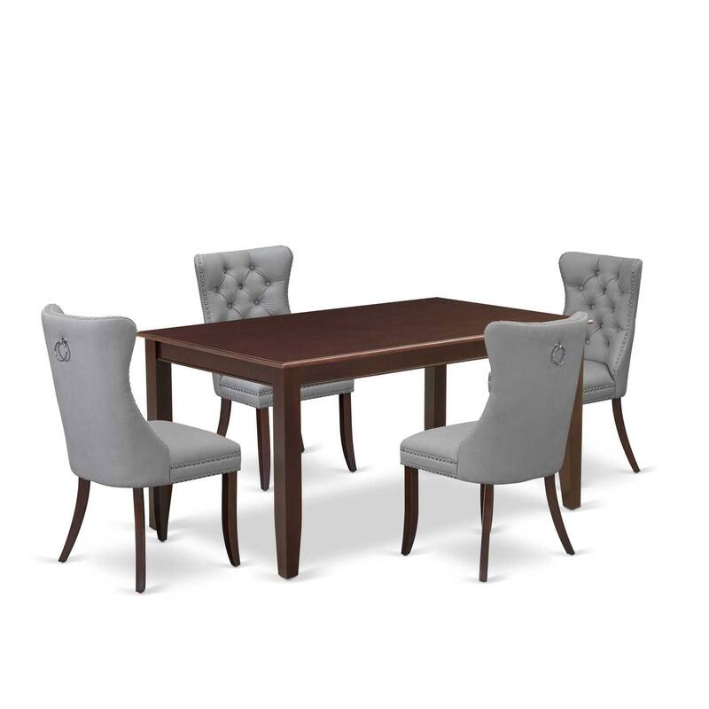 5-Piece Mahogany Finish Solid Wood Top-Rectangular Upholstered Dining Room Set-Seats 4