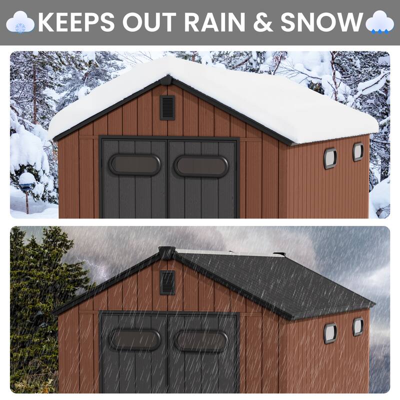 8' x 8' / 8' x 10'/ 8' x 12' Outdoor Resin Storage Shed with Lockable Doors and Air Vents for Garden